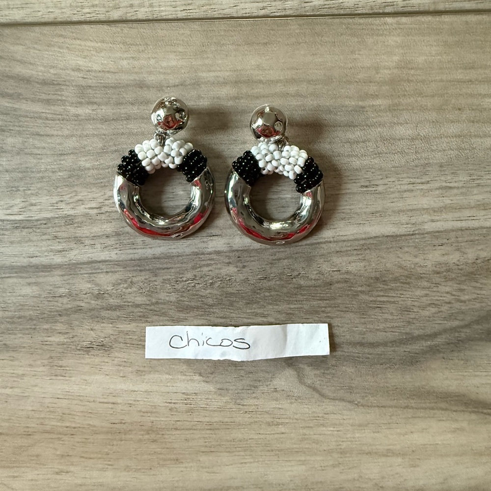 Chico's Silver and Black Crystal Earrings